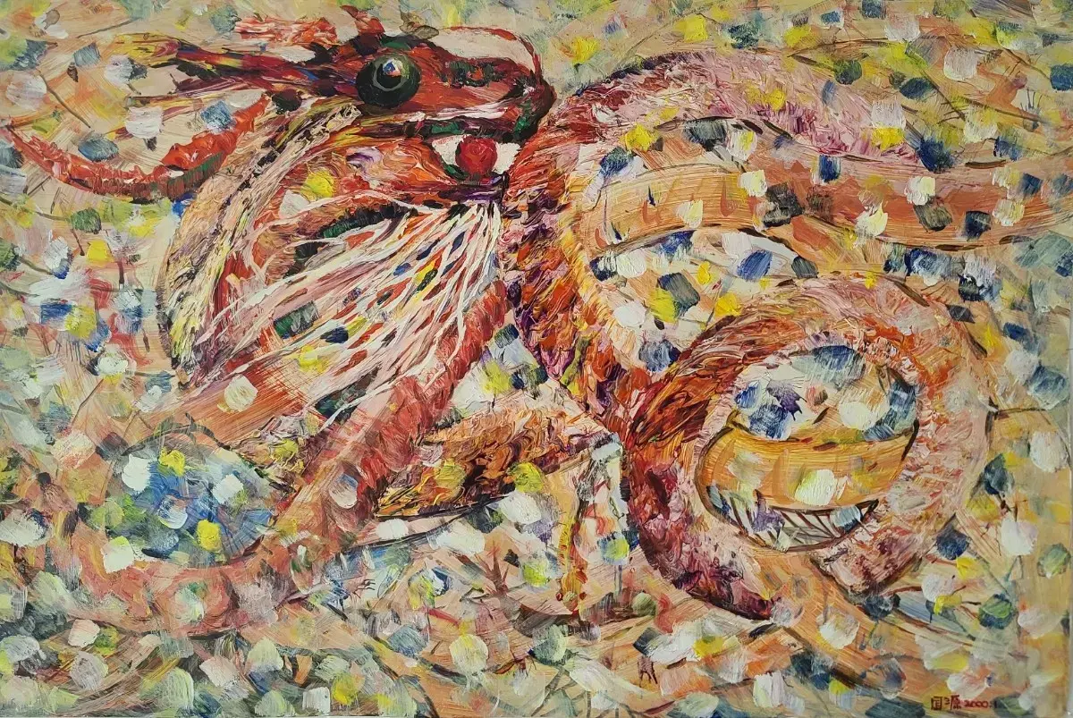 등국원, 신춘  지본유화, 50x76cm, 2000년.